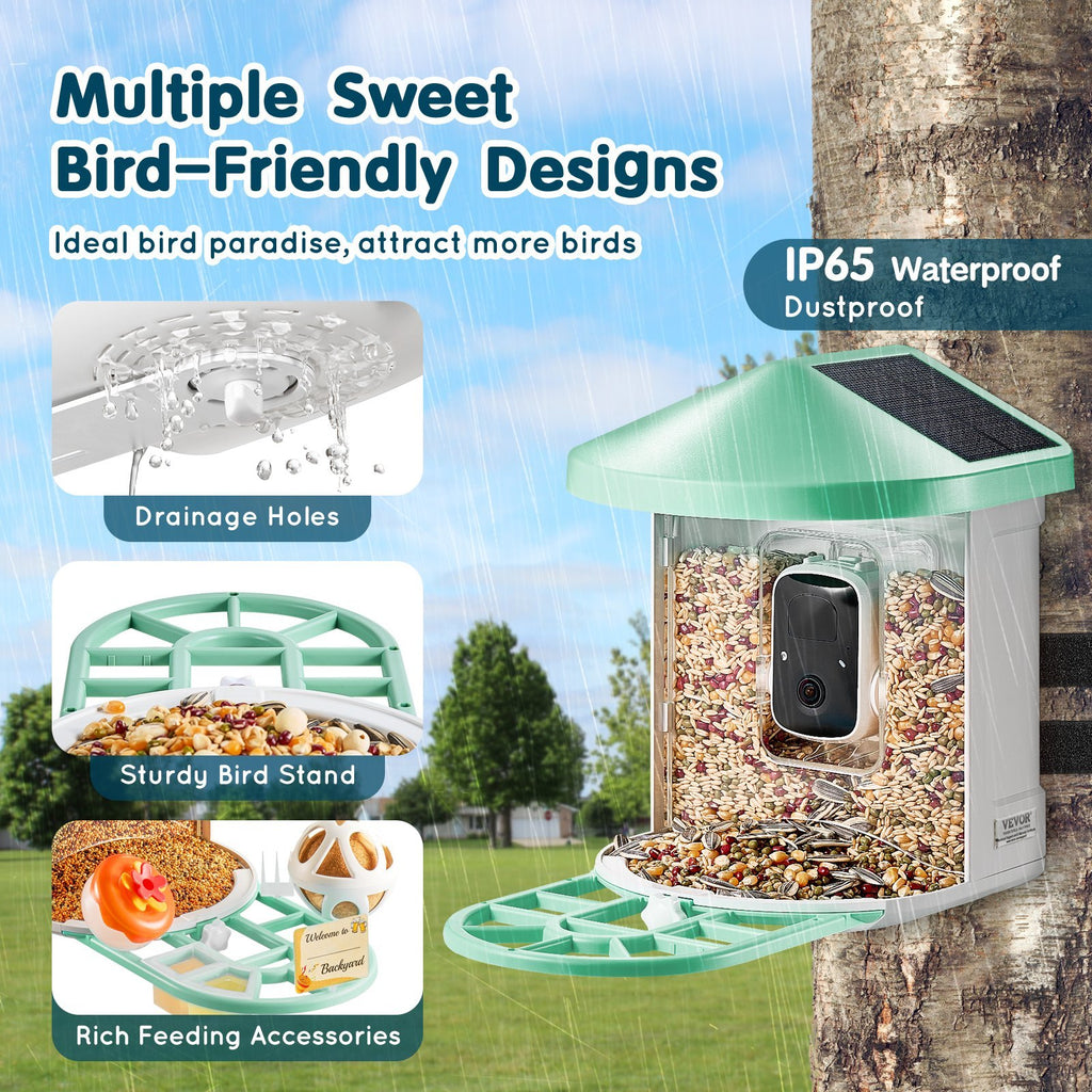 Smart Bird Feeder With Camera 2K HD AI Identify Bird Species Solar-Powered