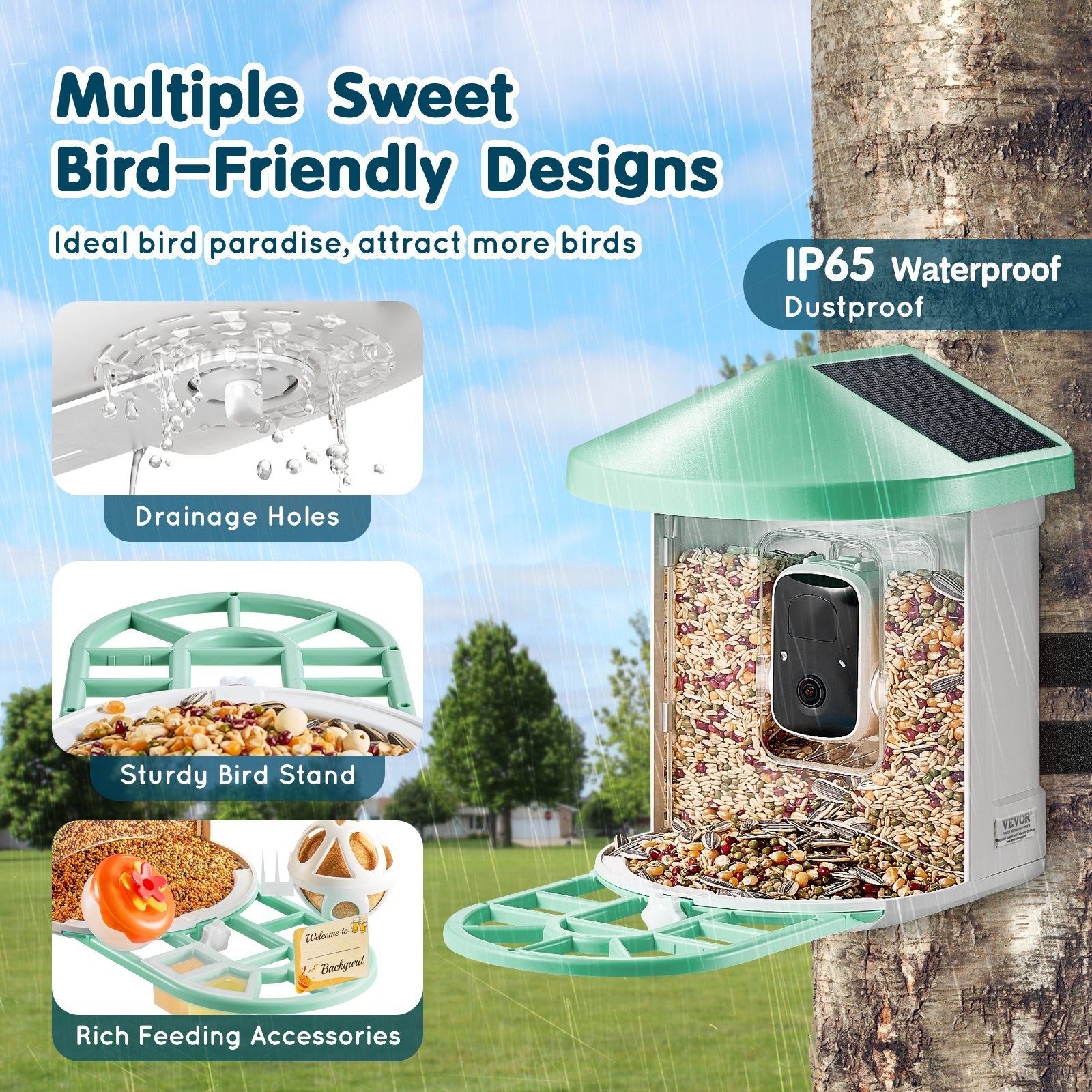 Smart Bird Feeder With Camera 2K HD AI Identify Bird Species Solar-Powered