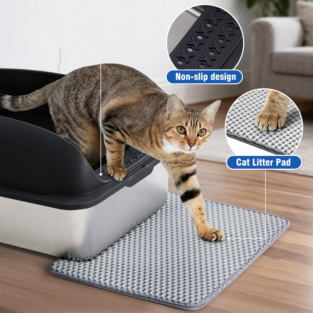 Stainless Steel Cat Litter Box With Lid, Large Cat Litter Box For Big Cats, Scoop And Mat Included