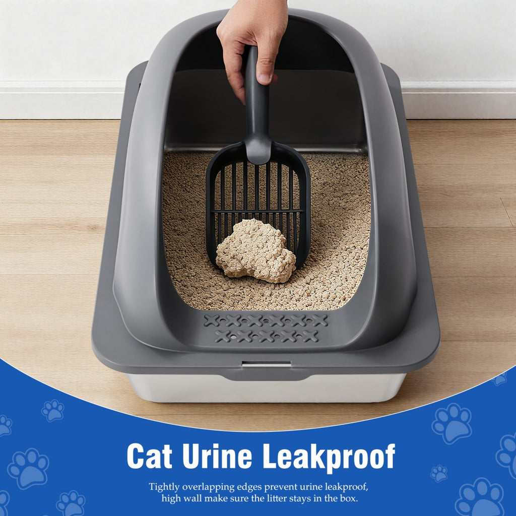 Stainless Steel Cat Litter Box With Lid, Large Cat Litter Box For Big Cats, Scoop And Mat Included